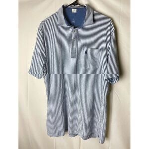 Johnnie O Men's Cotton Pocket Polo Shirt Blue White Striped Size Large